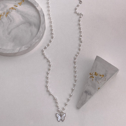 Butterfly pearl necklace